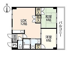 カルチェ・ヴェールS棟 2LDKの間取図画像