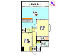 グリーンコート毘沙門 2LDKの間取図画像