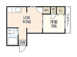 すまいる楽々園 1LDKの間取図画像
