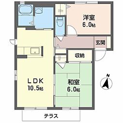 ラフィネB棟 2LDKの間取図画像