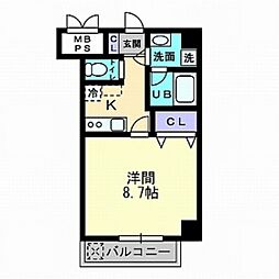 パストラーレ羽衣 1Kの間取図画像