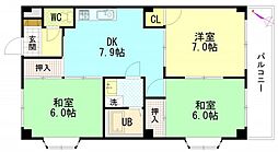 セントラルリバーC 3DKの間取図画像