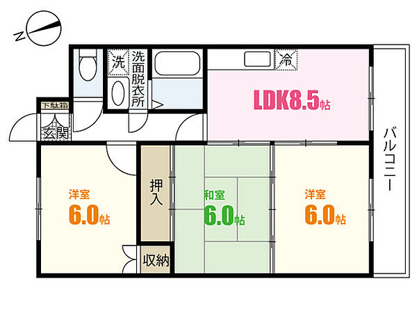 コーポ杉原 ｜広島県広島市安佐南区川内4丁目(賃貸マンション3LDK・3階・61.00㎡)の写真 その2