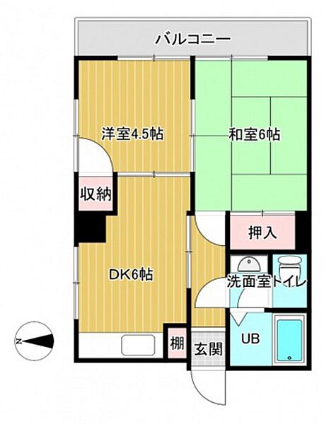 広島県広島市中区住吉町(賃貸マンション2DK・4階・36.35㎡)の写真 その2