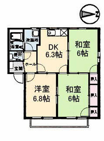 クレセンド楽々園　Ｂ棟 ｜広島県広島市佐伯区楽々園3丁目(賃貸アパート3DK・1階・58.72㎡)の写真 その2