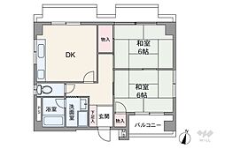 スカイハイツ三郷 2DKの間取図画像
