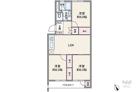 間取りは専有面積68.30平米の3LDK。バルコニー面積は5.94平米です。