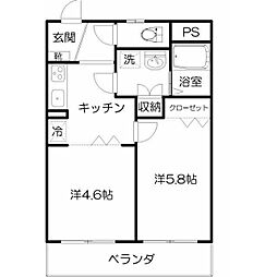 サニーサイドヴィレッジ 2DKの間取図画像