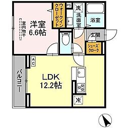 D Paina 市場下町 1LDKの間取図画像