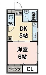 クレインズビュー 1DKの間取図画像