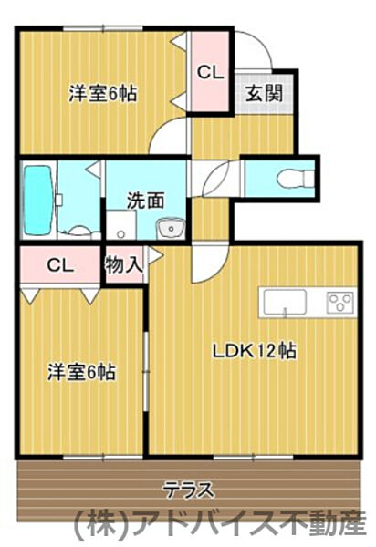 福岡県筑後市大字和泉(賃貸アパート2LDK・1階・64.87㎡)の写真 その2