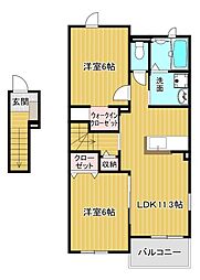 JR鹿児島本線 西牟田駅 5.6kmの賃貸アパート 2階2LDKの間取り