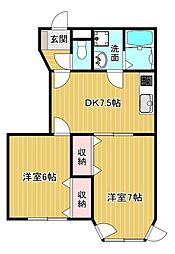 JR鹿児島本線 西牟田駅 4.7kmの賃貸アパート 1階2DKの間取り