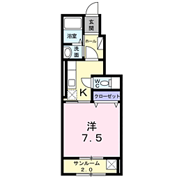 グレイス・チェスタA 1Kの間取図画像