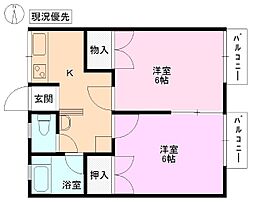 シティハイムエルム1 2Kの間取図画像