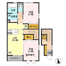 ボーセジュール弐番館 2LDKの間取図画像