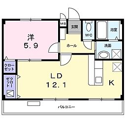 フォレスト衣織手 1LDKの間取図画像