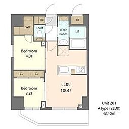 S-RESIDENCE浅草clarity 2LDKの間取図画像