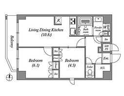都営浅草線 本所吾妻橋駅 徒歩2分の賃貸マンション 7階2LDKの間取り