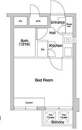 都営新宿線 森下駅 徒歩3分の賃貸マンション 3階ワンルームの間取り