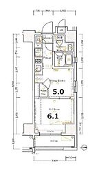 東京メトロ日比谷線 三ノ輪駅 徒歩7分の賃貸マンション 6階1DKの間取り