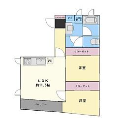 サンテラス花川戸 2LDKの間取図画像
