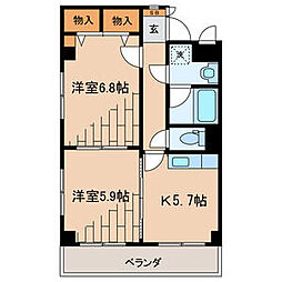 三恵中田パレス 2Kの間取図画像
