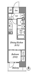 コスモグラシア三ノ輪 1DKの間取図画像
