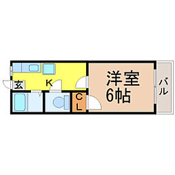 レジデンス川菜 1Kの間取図画像