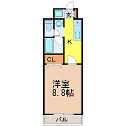 リバティハウス 1Kの間取図画像