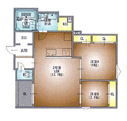 REGALESTセレニティ堀田 2LDKの間取図画像