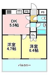 ダイアパレス長野大通り 2DKの間取図画像