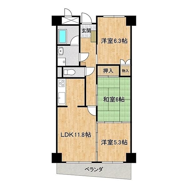 コトヴェール城南 505｜茨城県水戸市城南3丁目(賃貸マンション3LDK・5階・66.65㎡)の写真 その2