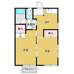 コーポ堀江1 2階2DKの間取り