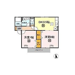 プロシードエスティ 1階2DKの間取り