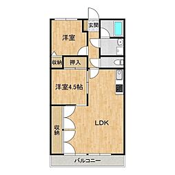 水戸スカイハイツ 2LDKの間取図画像