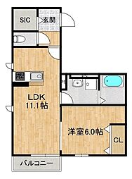 ラフテルII 1LDKの間取図画像