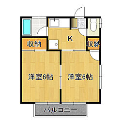 吉田ケ丘第2ハイツA 2DKの間取図画像
