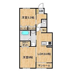 美桜 2LDKの間取図画像
