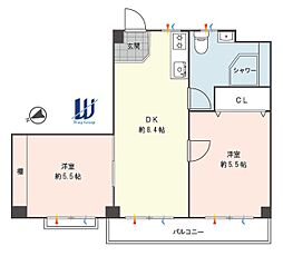 北久里浜マンション 2DKの間取図画像