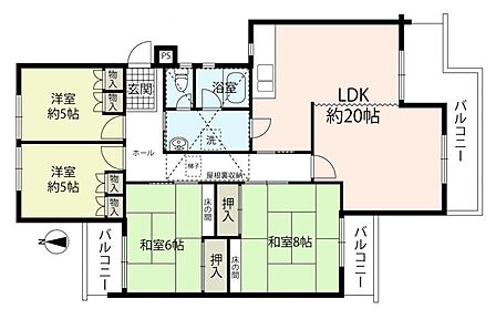 《最上階5階》95平米超のファミリータイプ4LDK
