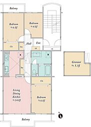 UR都市機構三郷早稲田団地7-29-3 3LDKの間取図画像