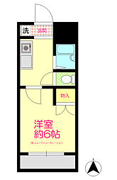 ホワイトウィング左入 1Kの間取図画像