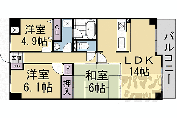 京都府京都市左京区聖護院山王町(賃貸マンション3LDK・3階・67.86㎡)の写真 その2