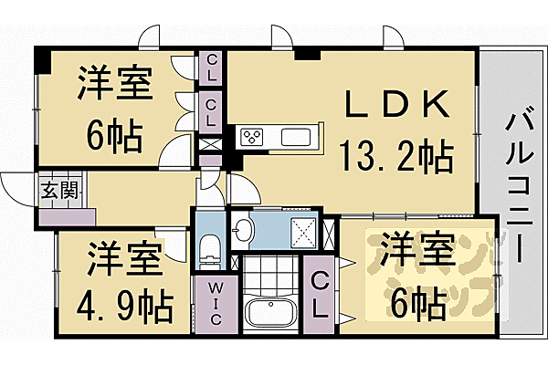 京都府京都市右京区西院四条畑町(賃貸マンション3LDK・4階・68.20㎡)の写真 その2