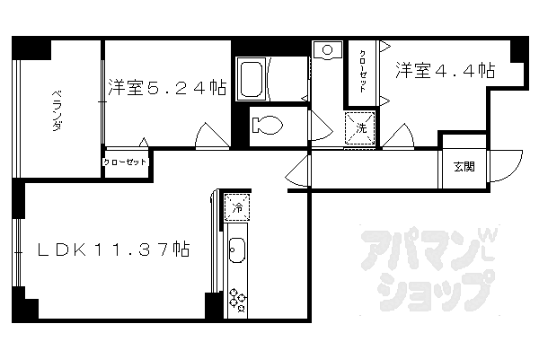 京都府京都市右京区西院南高田町(賃貸マンション2LDK・2階・55.30㎡)の写真 その2