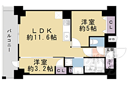 ジオエント四条大宮 2LDKの間取図画像