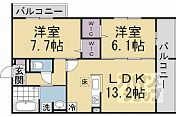 京都市中京区西ノ京池ノ内町アパート 2LDKの間取図画像