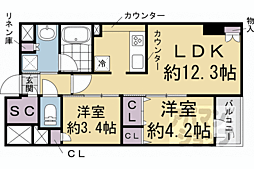 イニシア京都五条 2LDKの間取図画像
