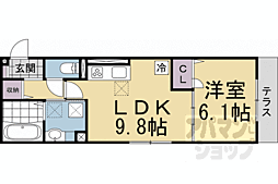 京都市中京区西ノ京西月光町アパート 1LDKの間取図画像